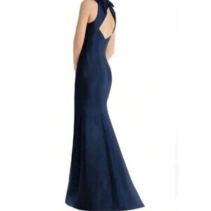 New Alfred Sung Size 4 Jewel Neck Bowed Open-Back Trumpet Dress Midnight Blue
